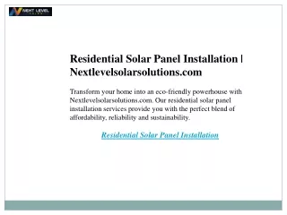 Residential Solar Panel Installation  Nextlevelsolarsolutions.com