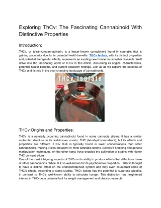 Exploring ThCv: The Fascinating Cannabinoid With Distinctive Properties