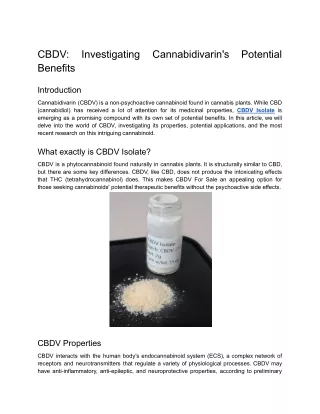 CBDV: Investigating Cannabidivarin's Potential Benefits