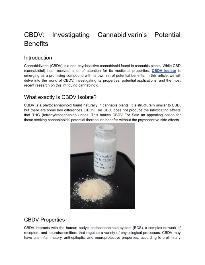 cbdv benefits