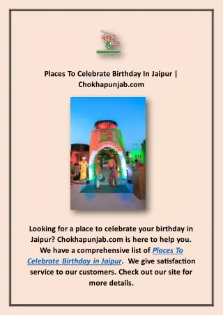 Places To Celebrate Birthday In Jaipur | Chokhapunjab.com
