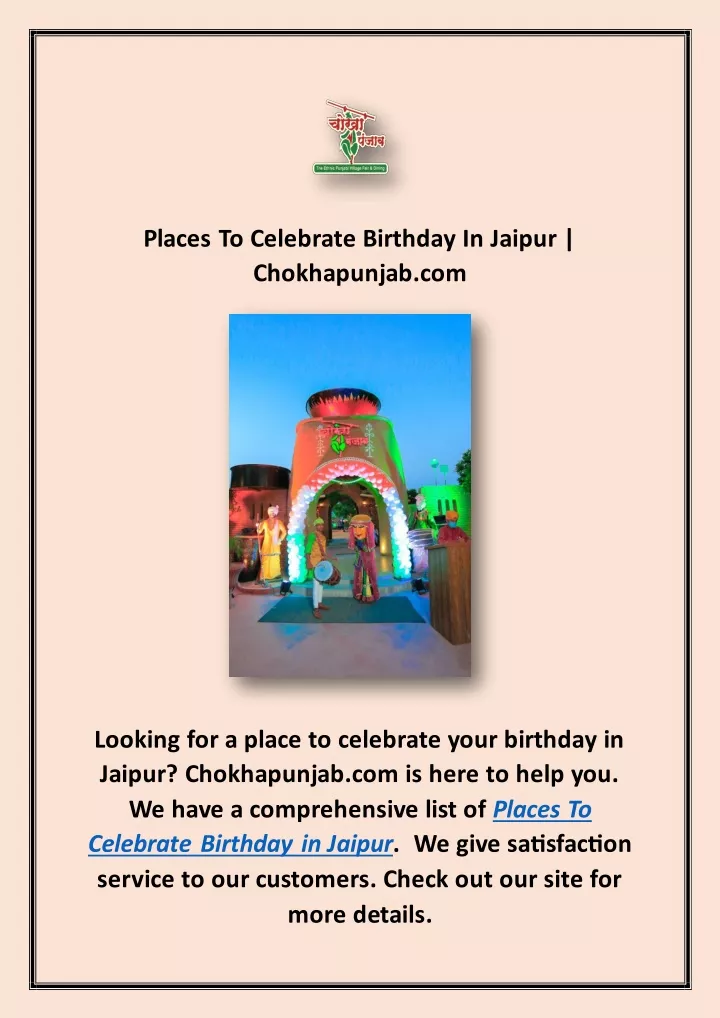 places to celebrate birthday in jaipur