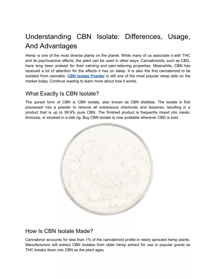 understanding cbn isolate differences usage