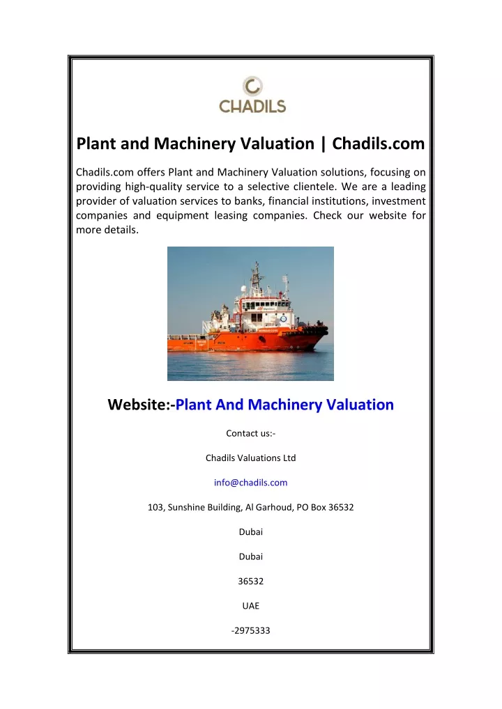 plant and machinery valuation chadils com