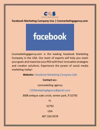 Facebook Marketing Company Usa  Cosmarketingagency