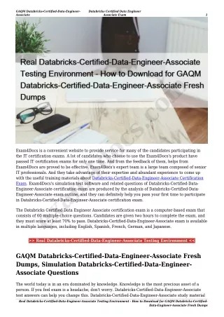 Real Databricks-Certified-Data-Engineer-Associate Testing Environment - How to Download for GAQM Databricks-Certified-Da