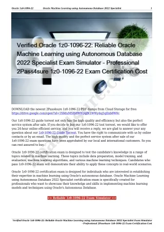 Verified Oracle 1z0-1096-22: Reliable Oracle Machine Learning using Autonomous Database 2022 Specialist Exam Simulator -