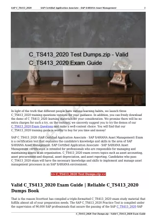 C_TS413_2020 Test Dumps.zip - Valid C_TS413_2020 Exam Guide