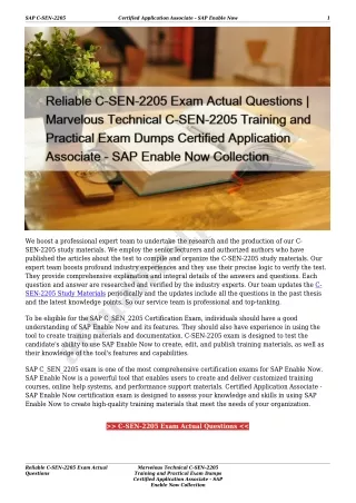 Reliable C-SEN-2205 Exam Actual Questions | Marvelous Technical C-SEN-2205 Training and Practical Exam Dumps Certified A