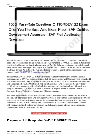100% Pass-Rate Questions C_FIORDEV_22 Exam Offer You The Best Valid Exam Prep | SAP Certified Development Associate - SA