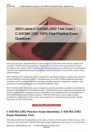 2023 Latest C-S4CMA-2302 Test Cram | C-S4CMA-2302 100% Free Practice Exam Questions
