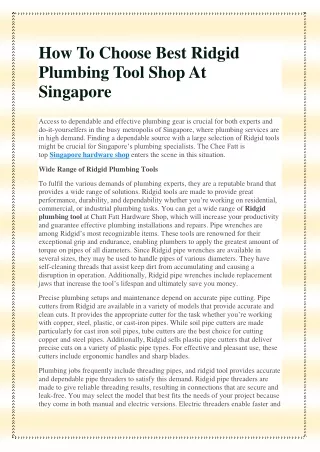 How To Choose Best Ridgid Plumbing Tool Shop At Singapore