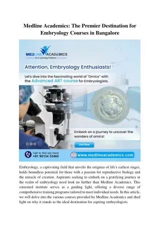 Medline Academics - The Premier Destination for Embryology Courses in Bangalore