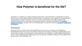 How Polymer is beneficial for the life