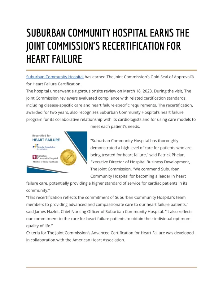 suburbancommunityhospitalearnsthe jointcommission