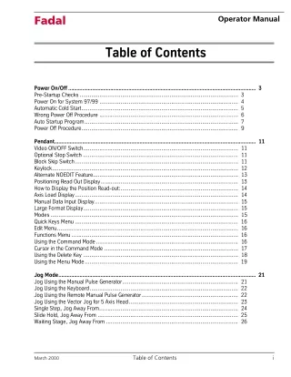 Fadal Operator Manual - Table of Contents