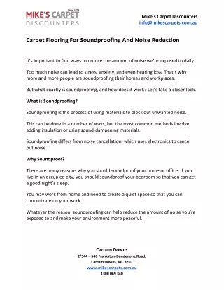 Carpet Flooring For Soundproofing And Noise Reduction