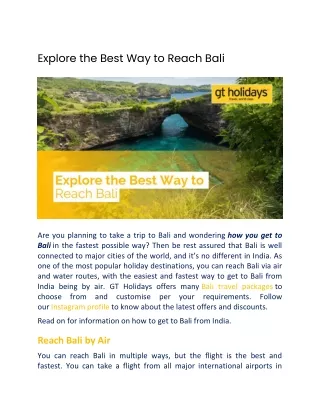 How to Reach Bali Easily?