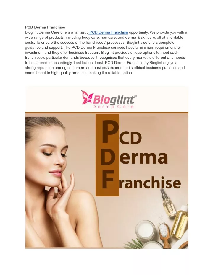 pcd derma franchise bioglint derma care offers