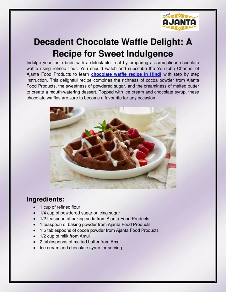 decadent chocolate waffle delight a recipe