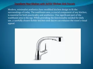 Transform Your Kitchen with Kohler Kitchen Sink Faucets