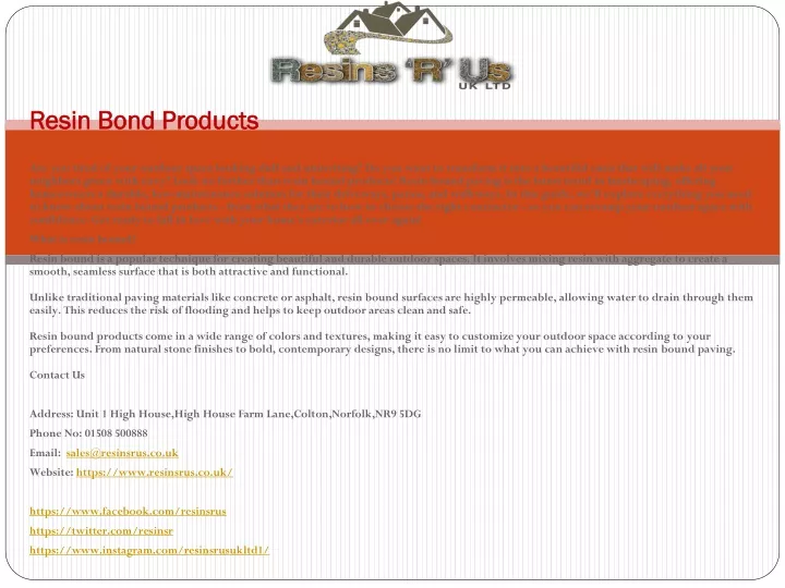 resin bond products