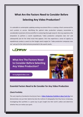 What Are The Factors Need To Consider Before Selecting Any Video Production