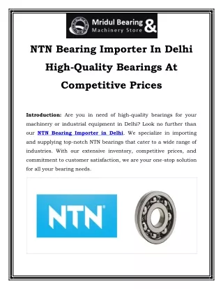 NTN Bearing Importer In Delhi High Quality Bearings At Competitive Prices