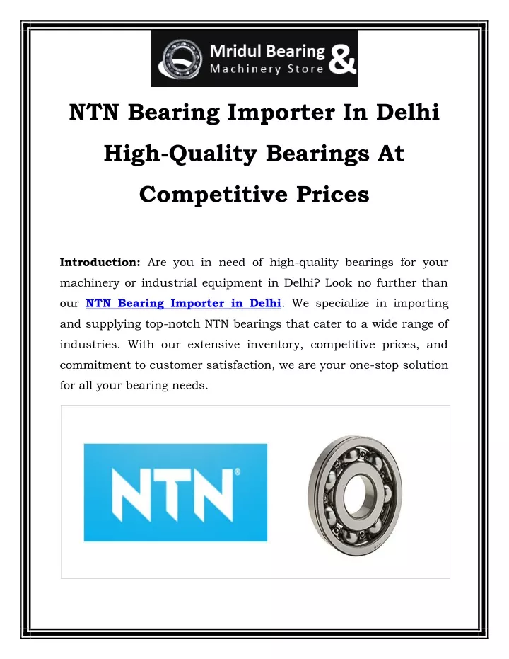 ntn bearing importer in delhi