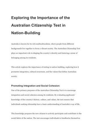 Exploring the Importance of the Australian Citizenship Test in Nation-Building