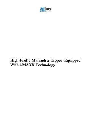 high profit mahindra tipper equipped with i maxx