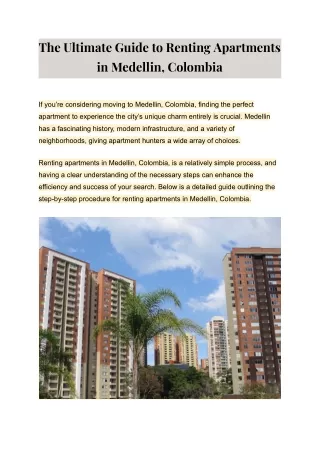 The Ultimate Guide to Renting Apartments in Medellin, Colombia
