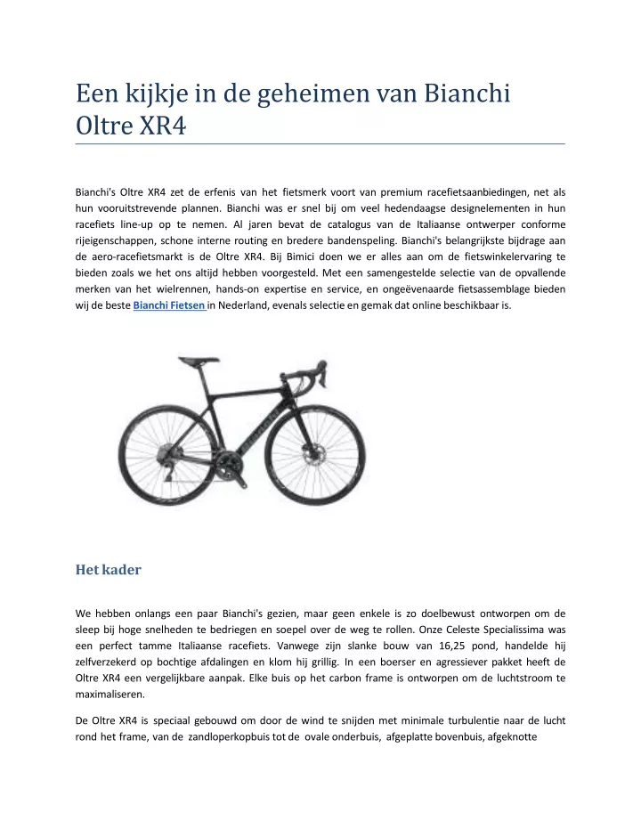 een kijkje in de geheimen van bianchi oltre xr4