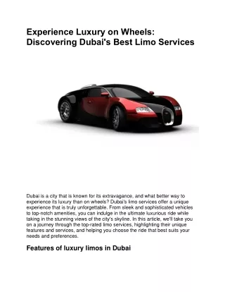 Best Travel Agency in Dubai | Limo Rental Dubai