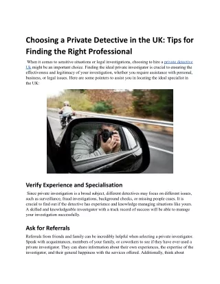 Choosing a Private Detective in the UK: Tips for Finding the Right Professional