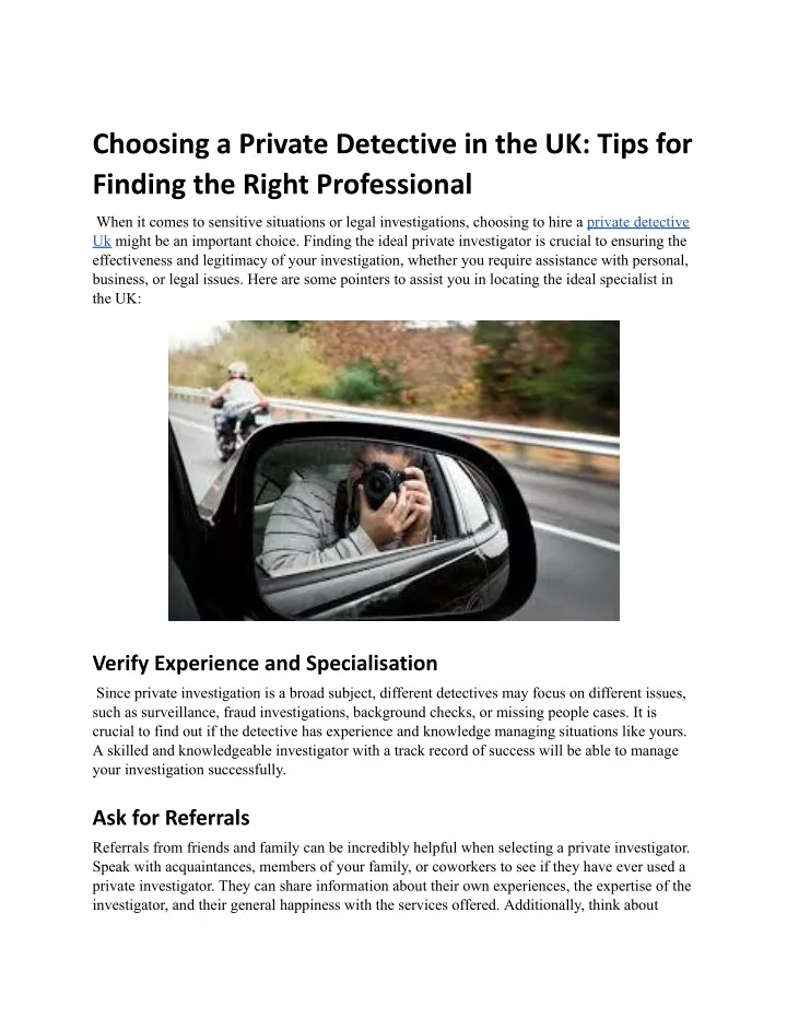 choosing a private detective in the uk tips