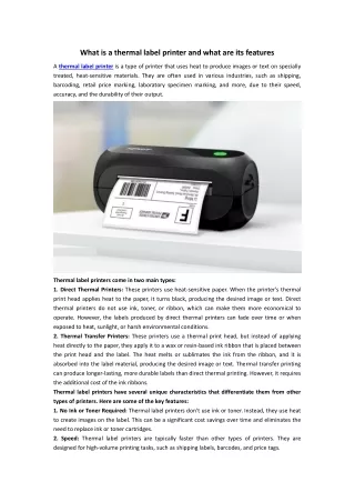 What is a thermal label printer and what are its features