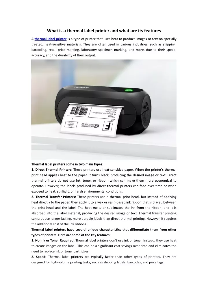 what is a thermal label printer and what