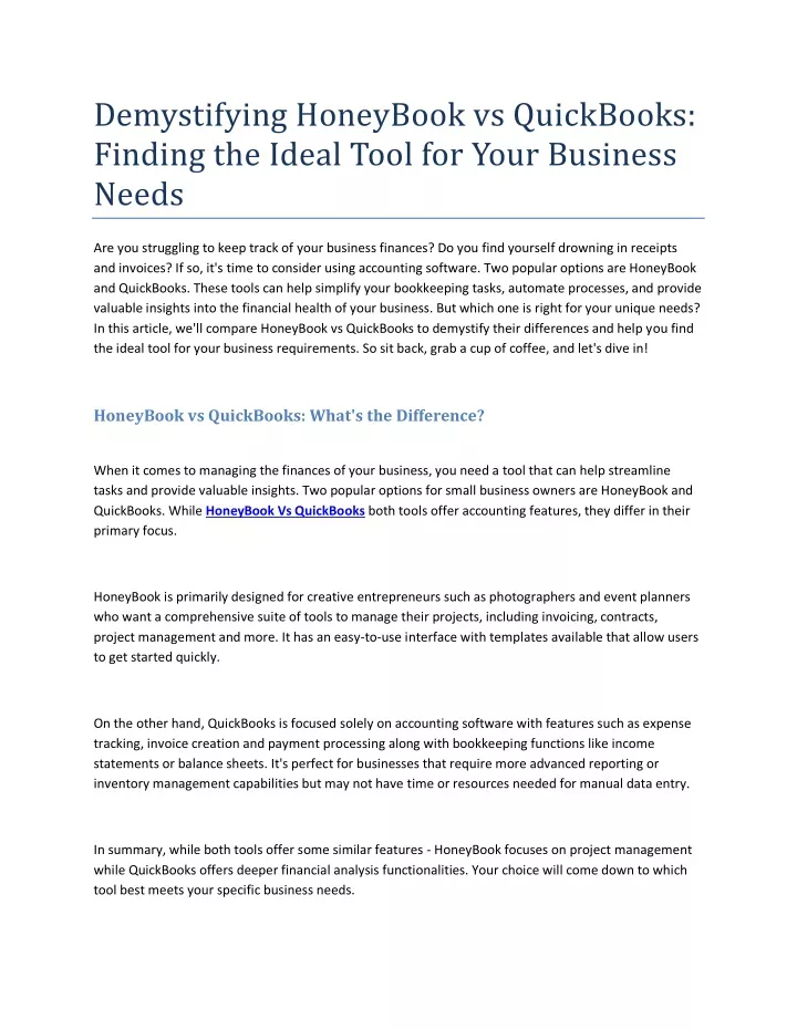 demystifying honeybook vs quickbooks finding