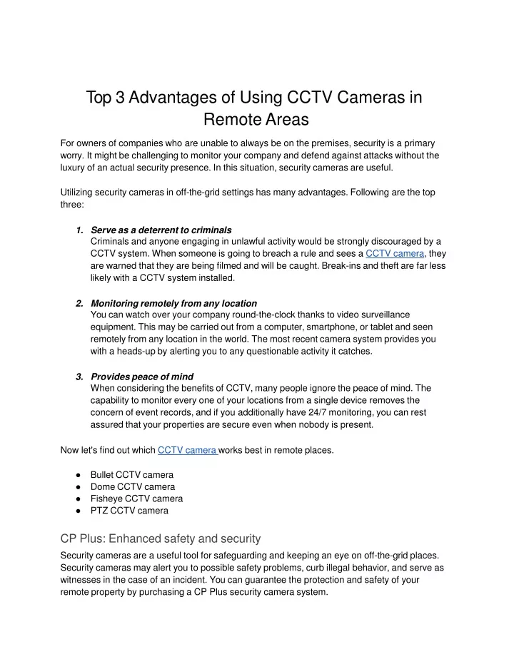 top 3 advantages of using cctv cameras in remote