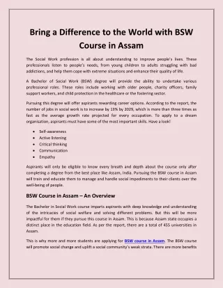 Bring a Difference to the World with BSW Course in Assam