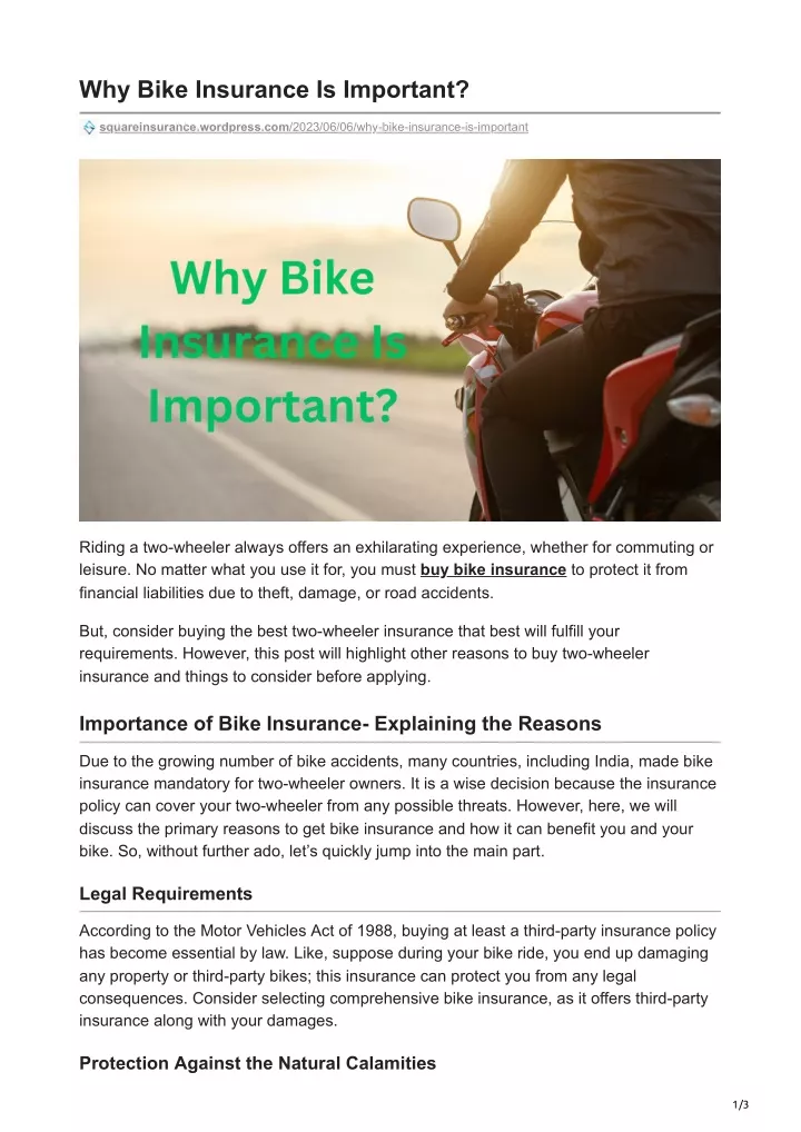 why bike insurance is important