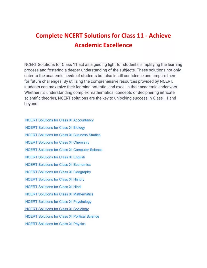 complete ncert solutions for class 11 achieve