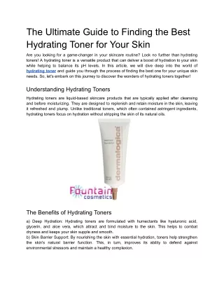 The Ultimate Guide to Finding the Best Hydrating Toner for Your Skin