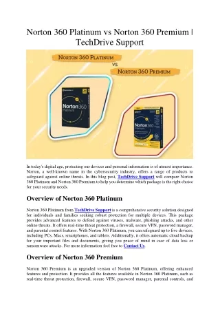 Norton 360 Platinum vs Norton 360 Premium - TechDrive Support