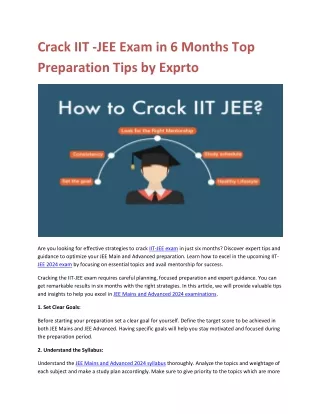 crack iit jee exam in 6 months top preparation