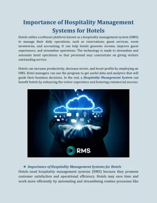 Importance of Hospitality Management Systems for Hotels