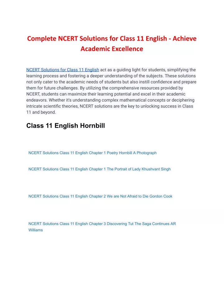 complete ncert solutions for class 11 english