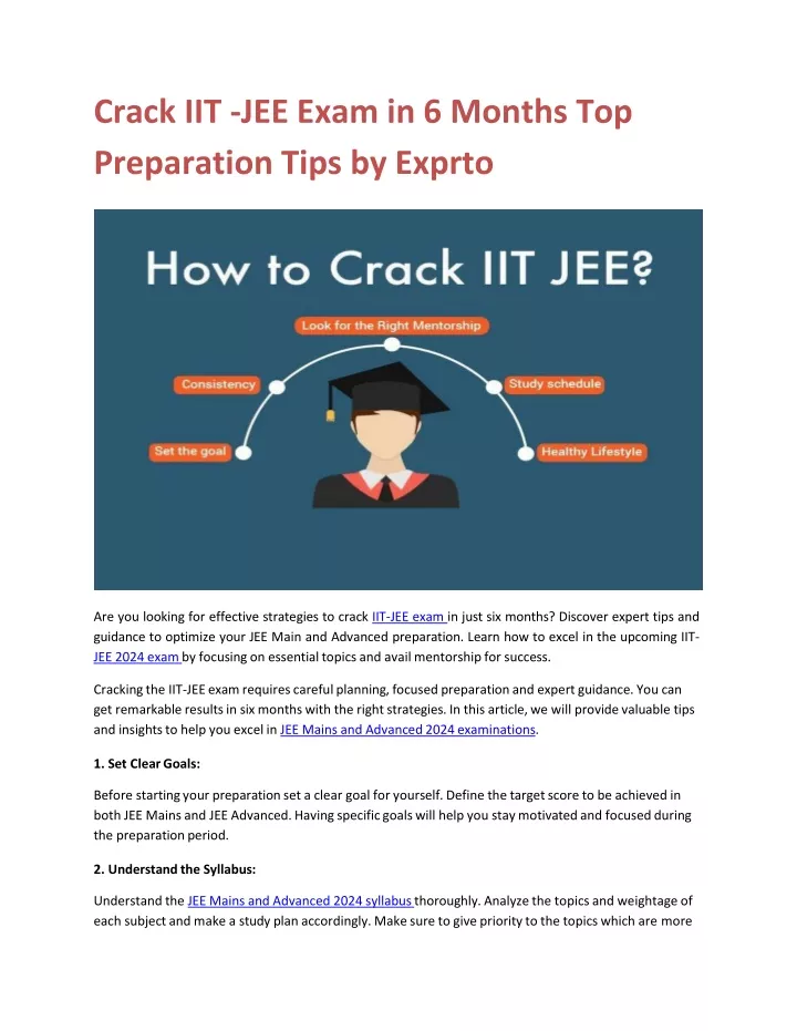 crack iit jee exam in 6 months top preparation tips by exprto