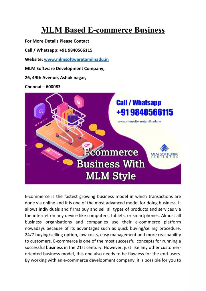 mlm based e commerce business